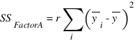 {SS_FactorA}= r sum{i}{}({overline{y}_i}-overline{y})^2